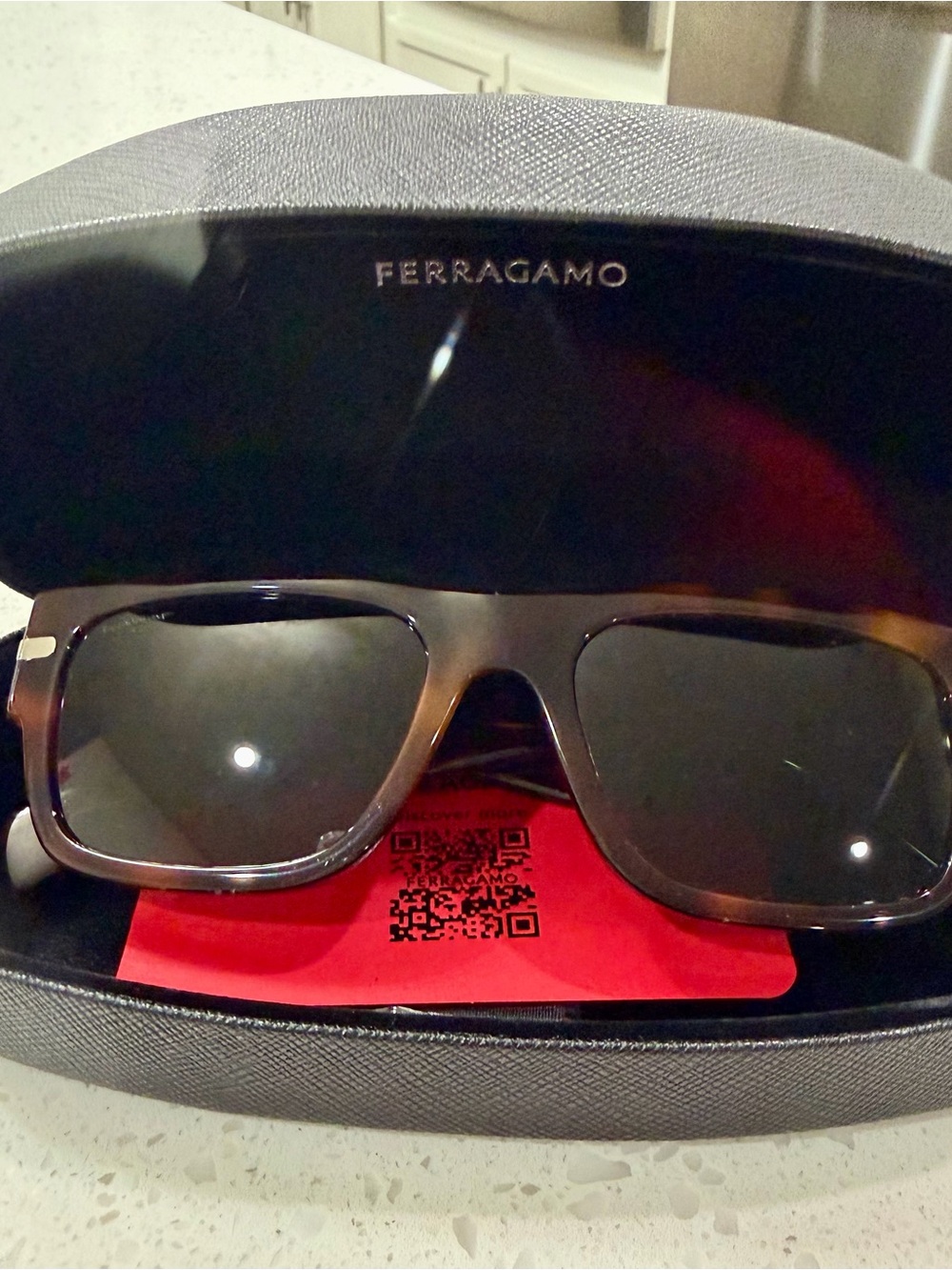 Salvatore Ferragamo Brown Tortoise Square Sunglasses with Black Lenses